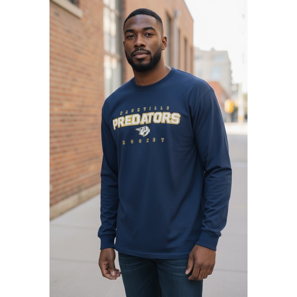 259 NHL Nashville Predators Long Sleeve T-Shirt Mens 2XL Navy Blue Hockey Tee